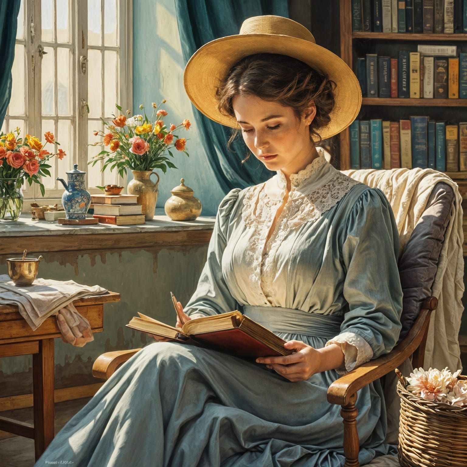 Classical Woman Reading in a Domestic Setting