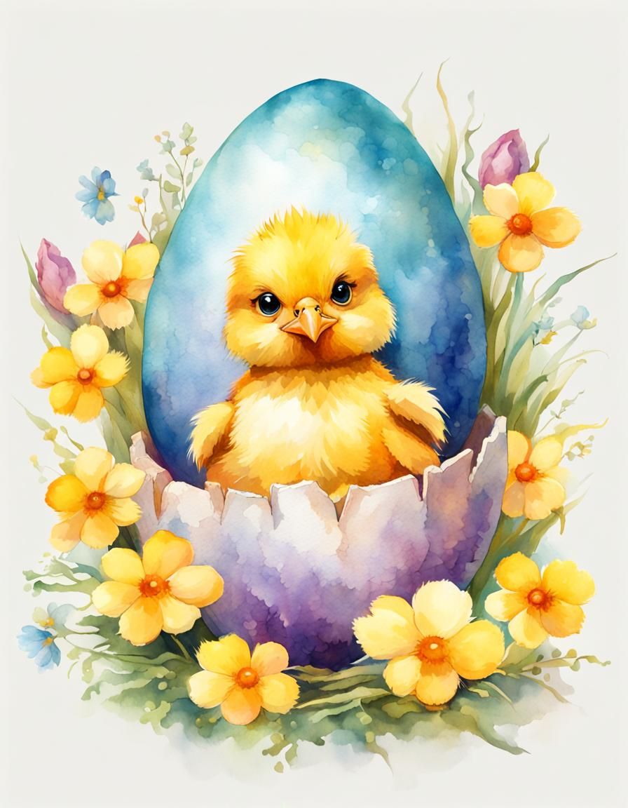 Watercolor Easter Chicks Clipart for Digital Art