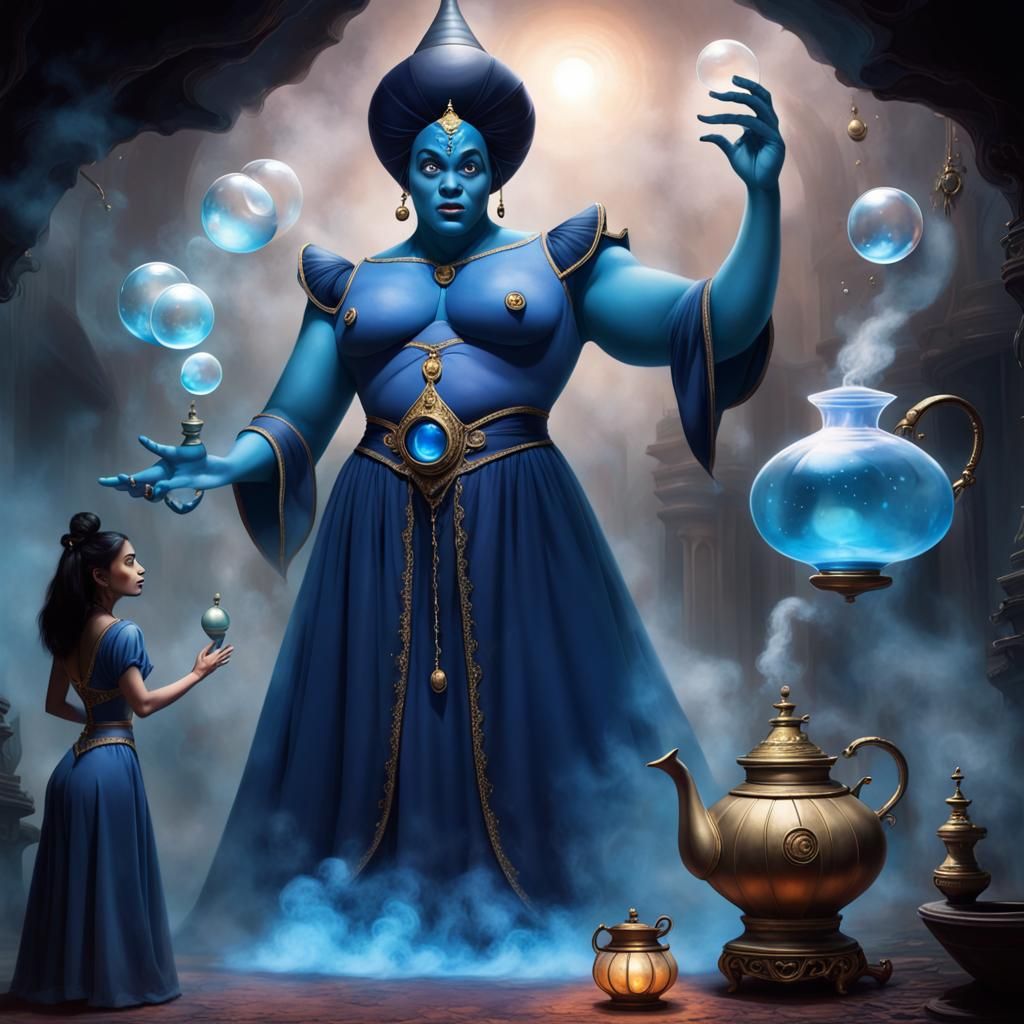 Aladdin and the blue giant Genie