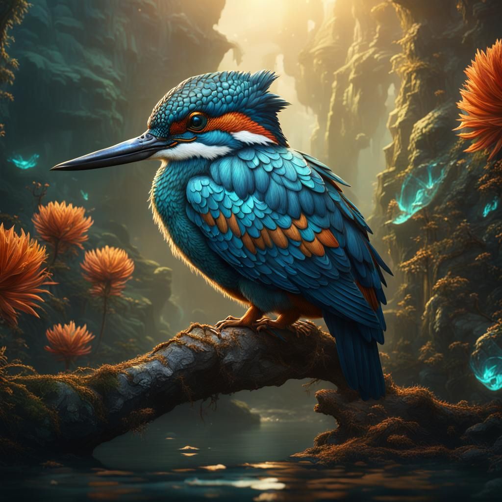 Detailed Kingfisher Matte Painting