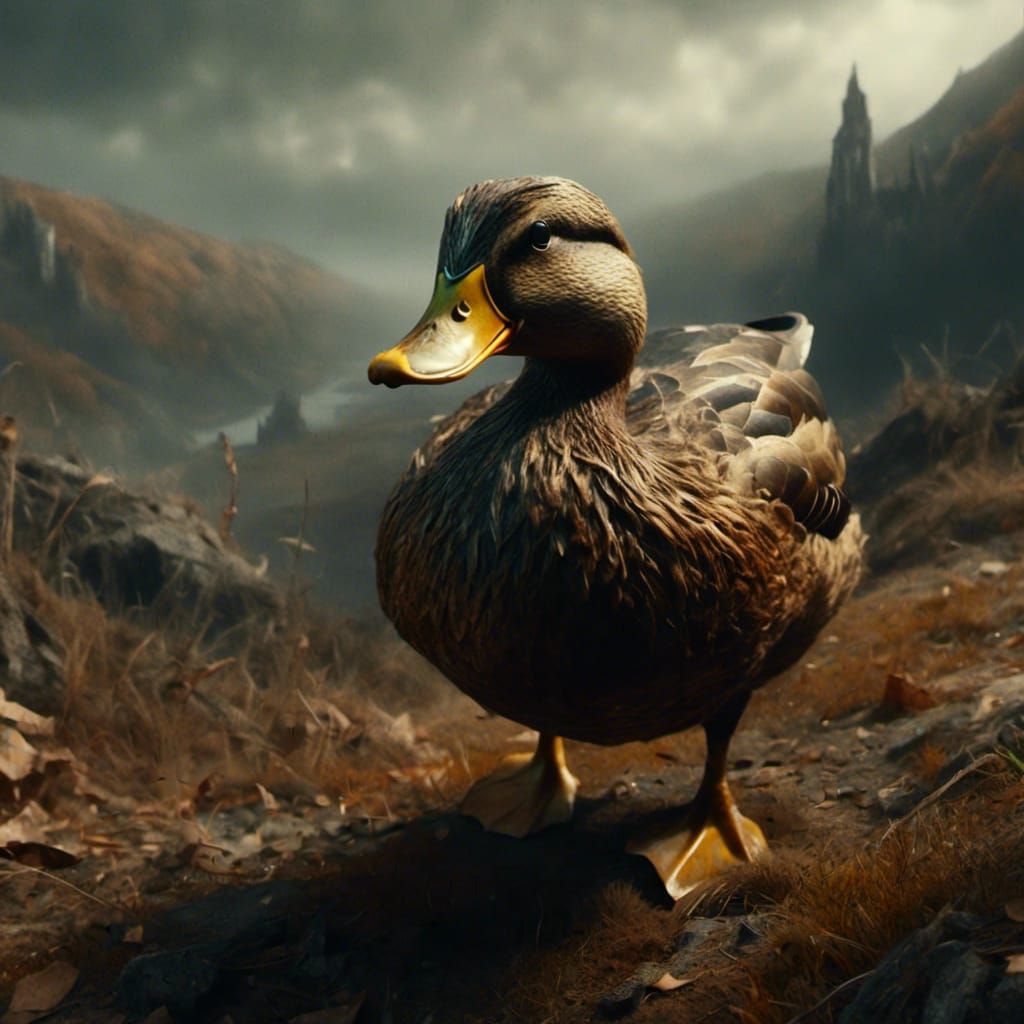 Fluffy Brown Creature Hops on Duck Leg