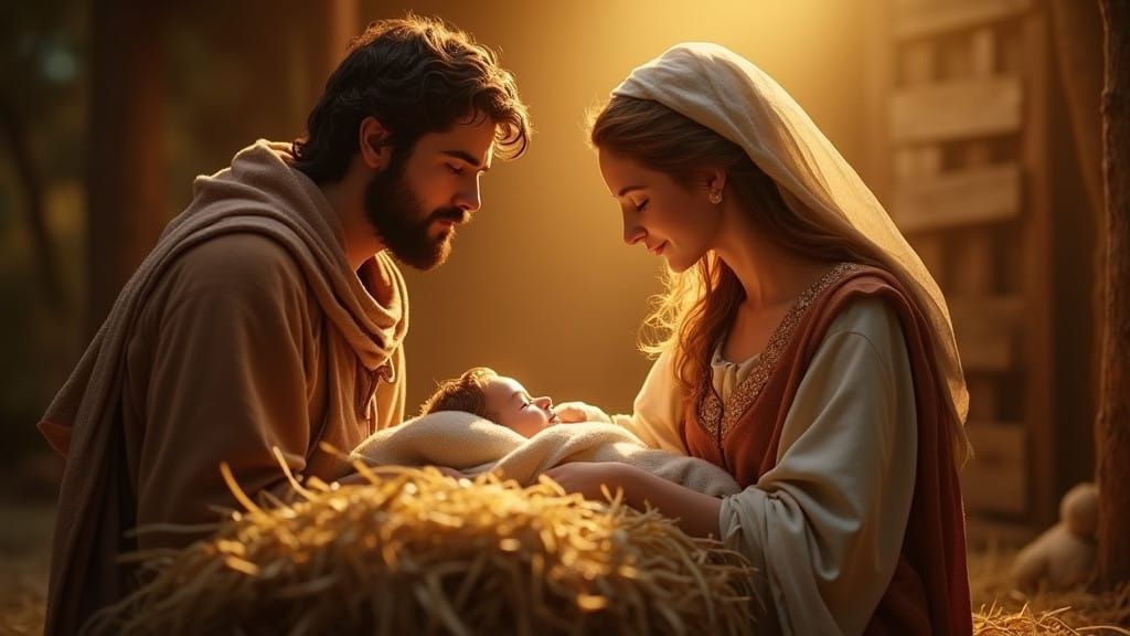 Sacred Family Illuminated in Warm, Ethereal Light