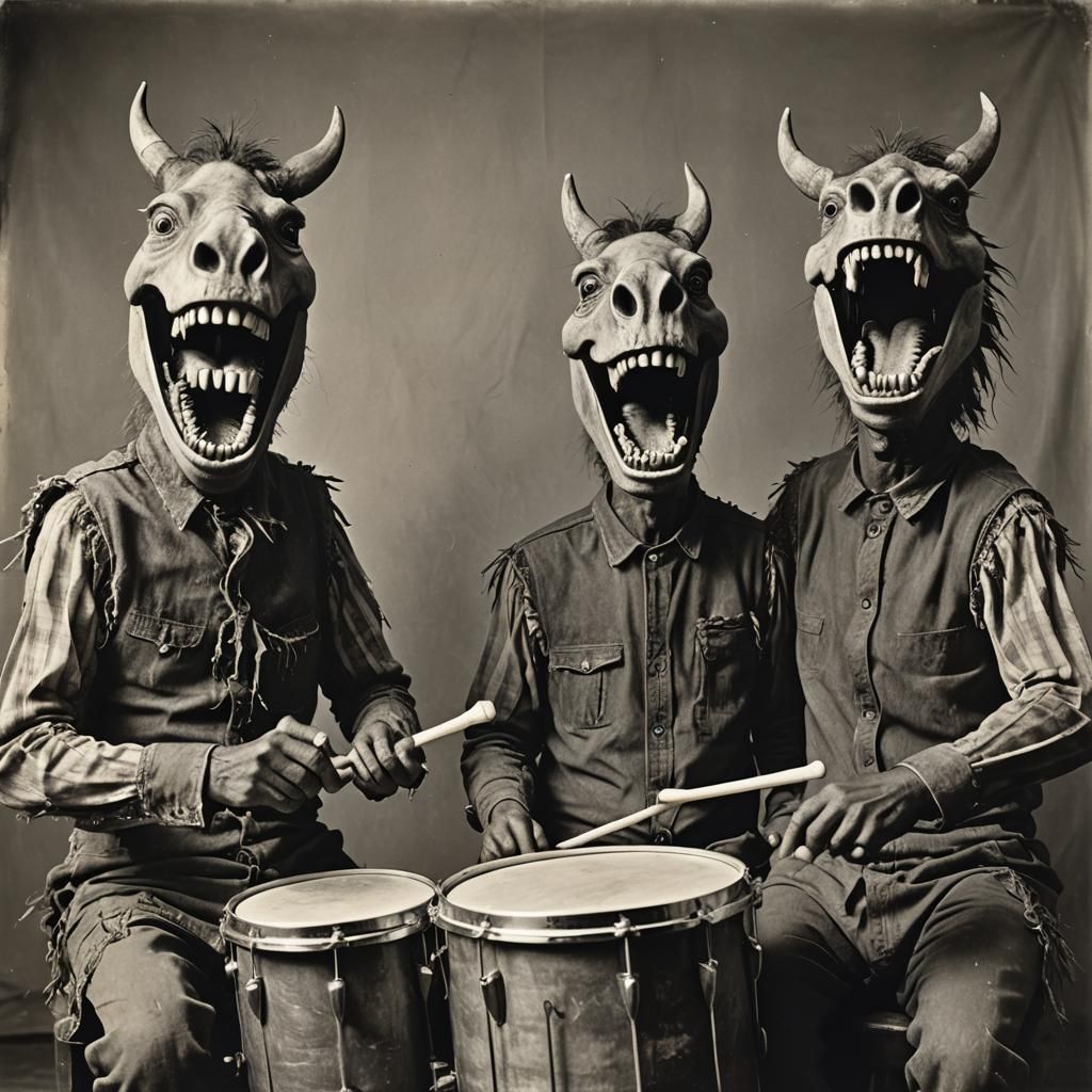 Sinister Vintage Photo of Bone Drummer Band