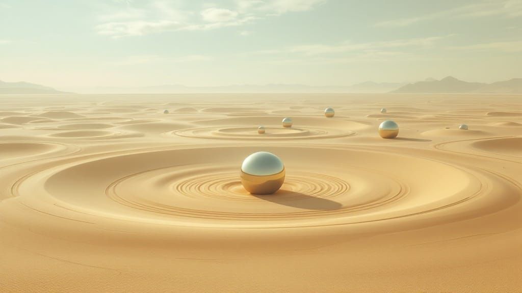 Surreal Spring Oasis in a Minimalist Zen Landscape with Chro...