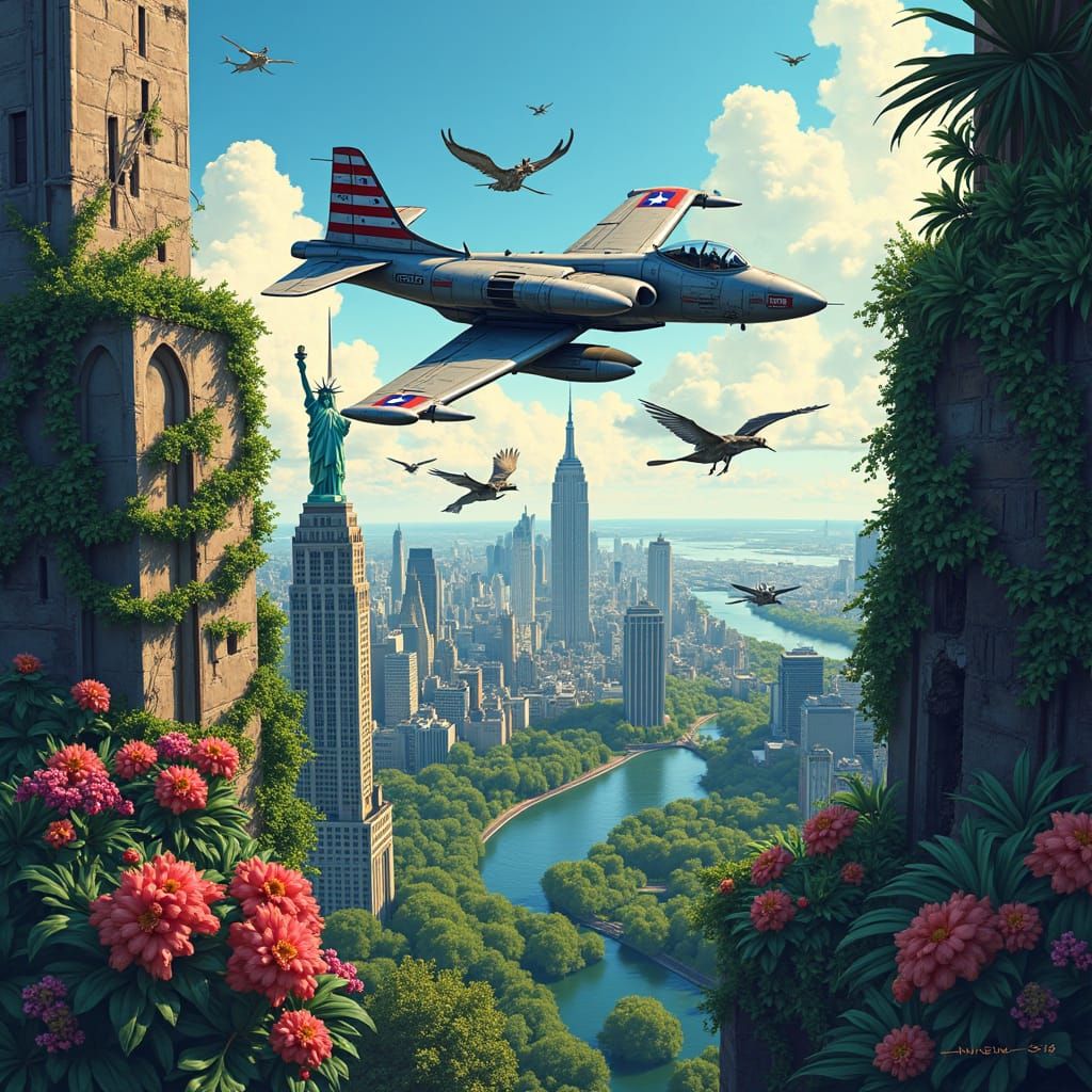 Manhattan Reclaimed: Military Plane vs Flying Dinosaurs