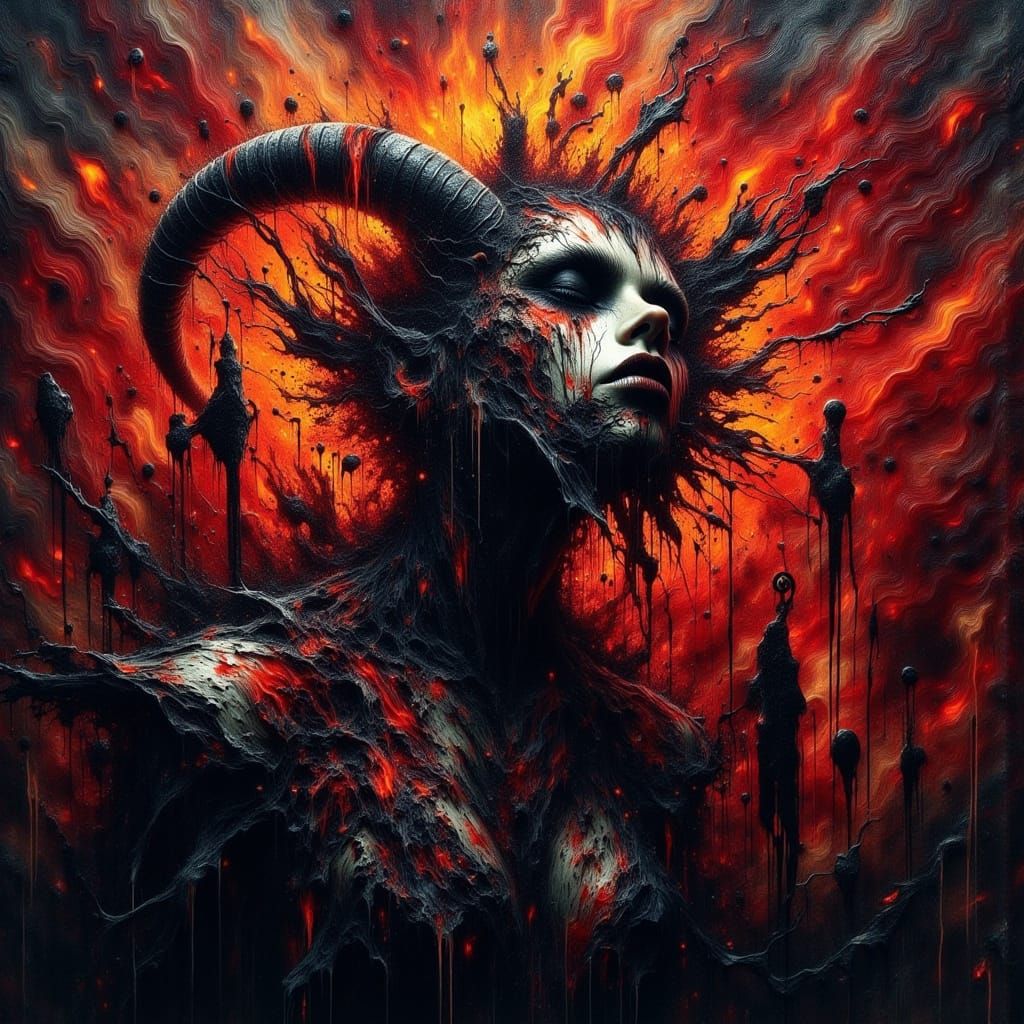 Demonic Woman Emerging from an Organic Mosaic