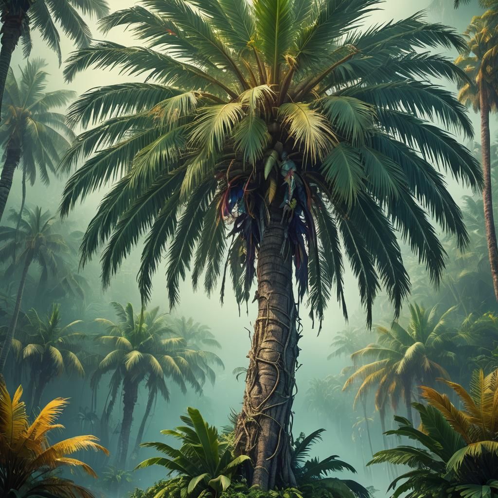 Emerald Island: A Fantastical Palm Tree Digital Painting