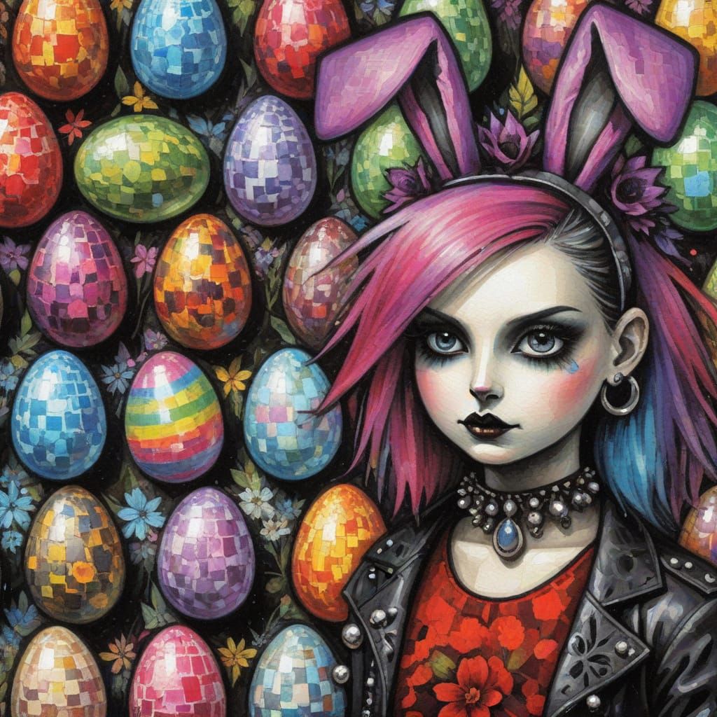 Spirit-Woman and Punk Bunny in Dreamlike, Symbolic Art