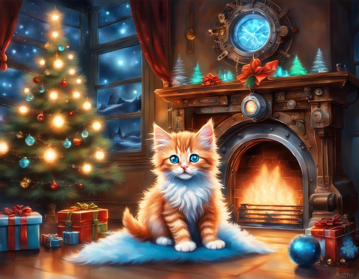 Ginger Kitten's Steampunk Christmas Scene in Chibi Style