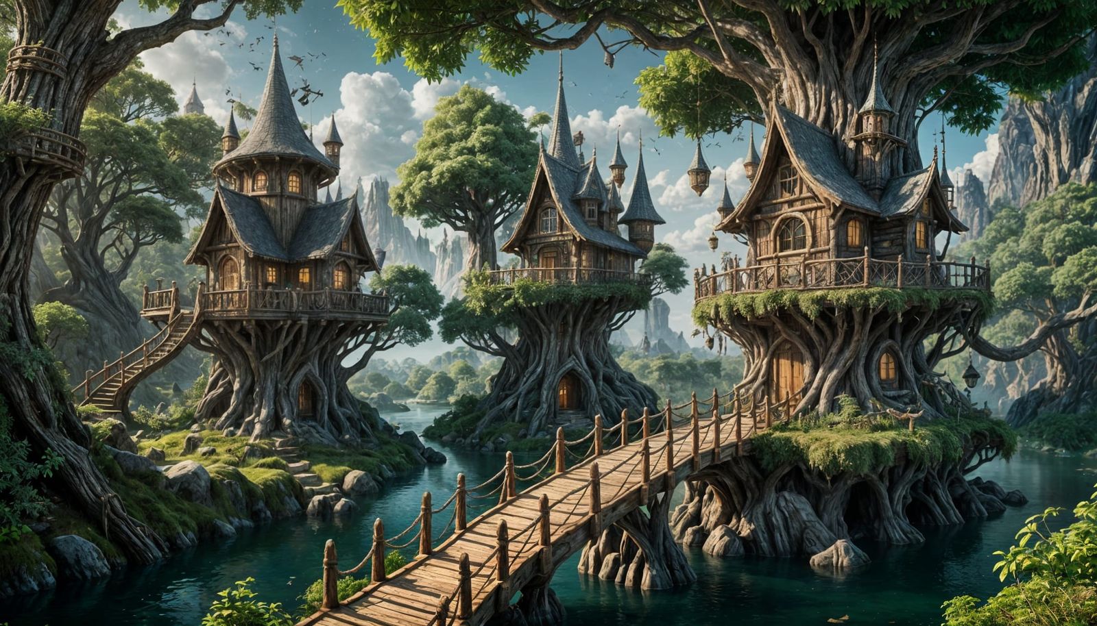 Elaborate Elven Treehouses in Enchanted Forest
