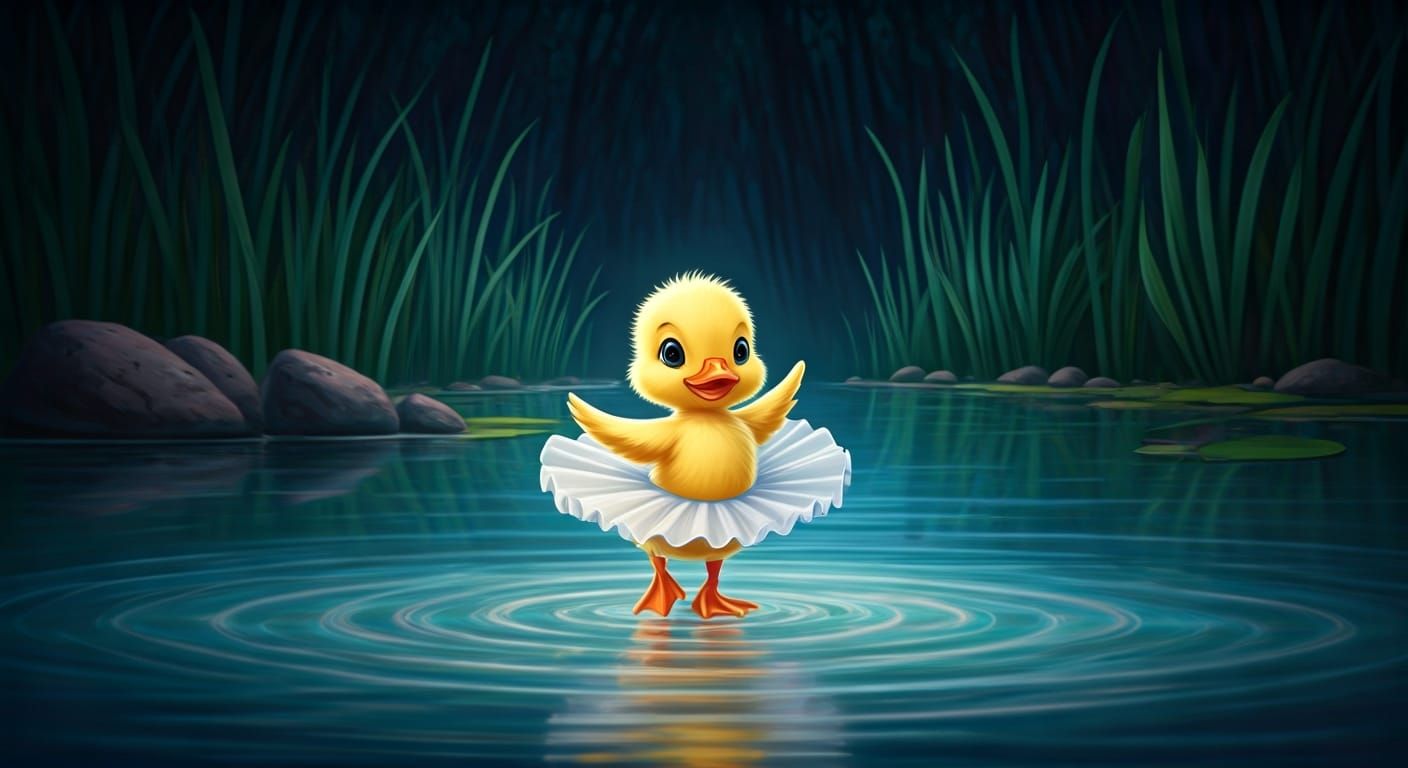 Adorable Duckling Ballet Dancer on Pond