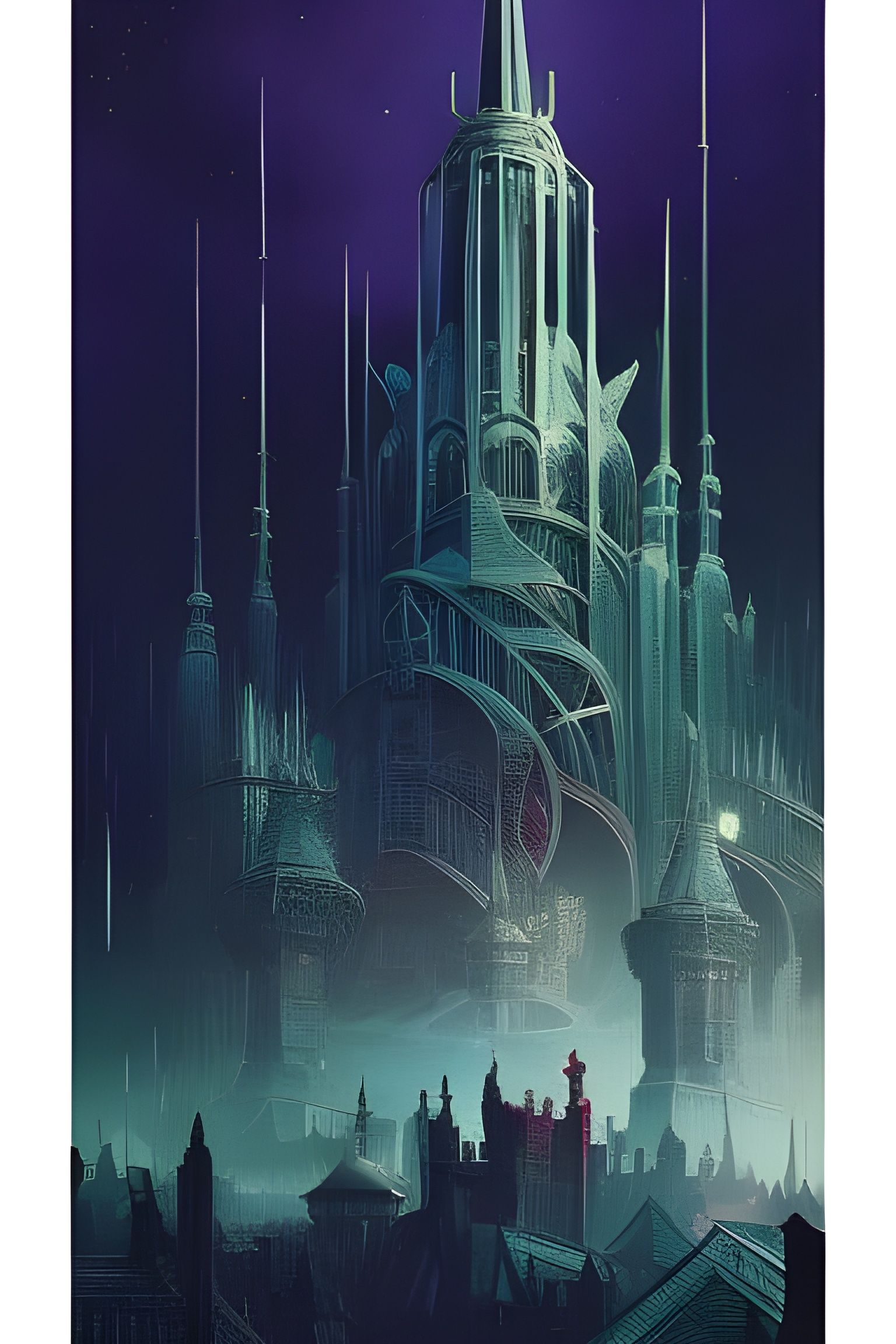 Dark Fantasy Watcher by Tower in Watercolor