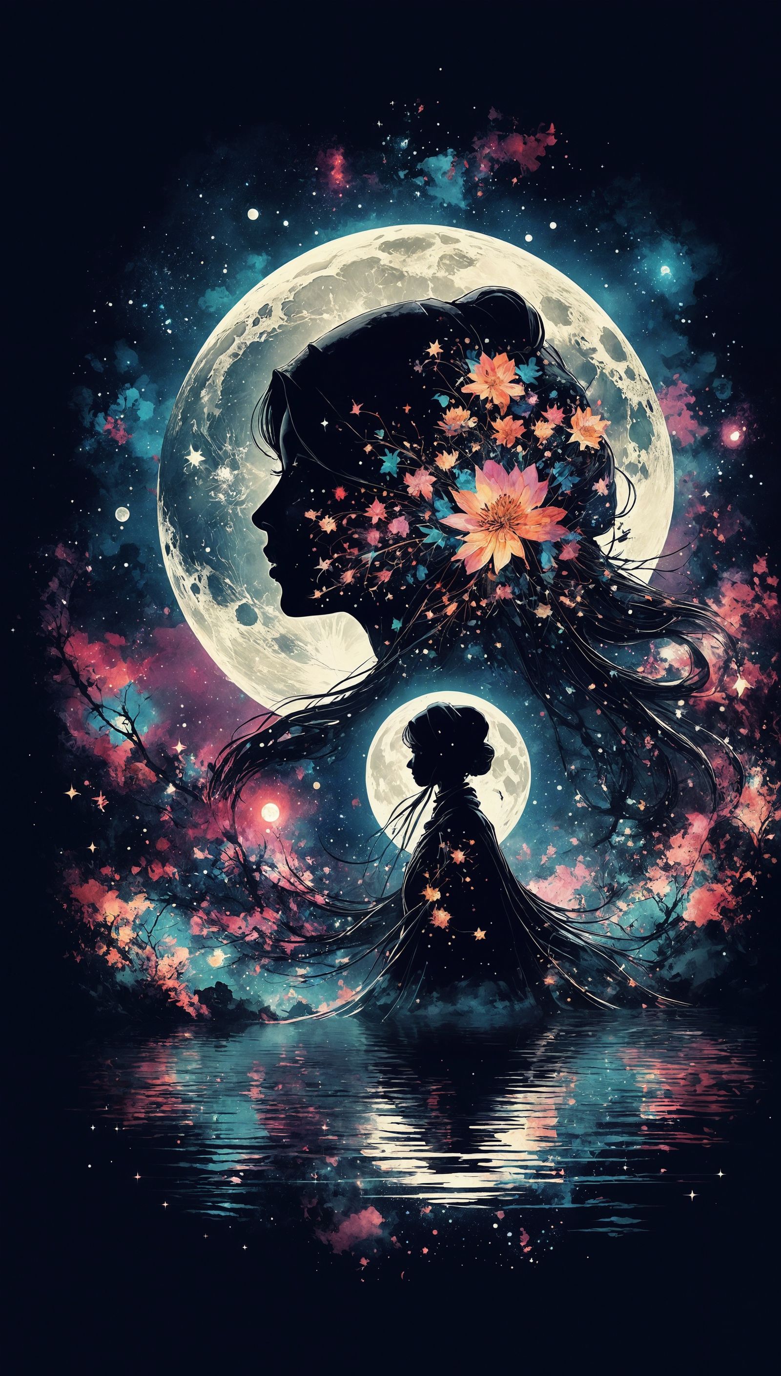 Surreal Moon Silhouette in Japanese Macabre Style