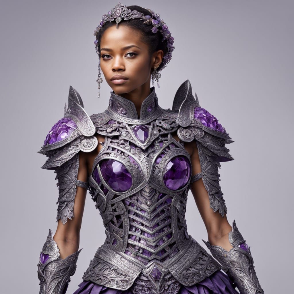 Beautiful Woman in Amethyst Armor Dress
