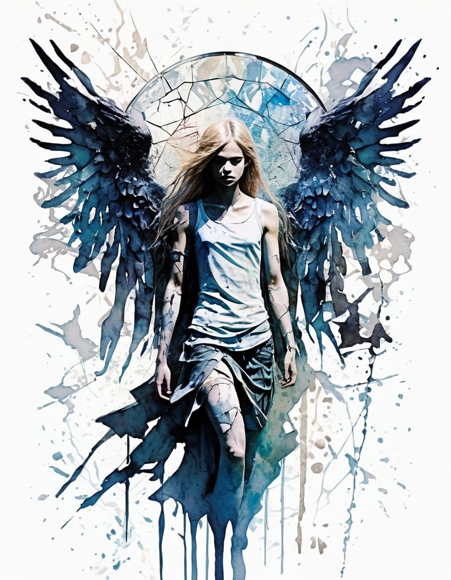 Grunge Fusion: Watercolour Angel and Ink Demon