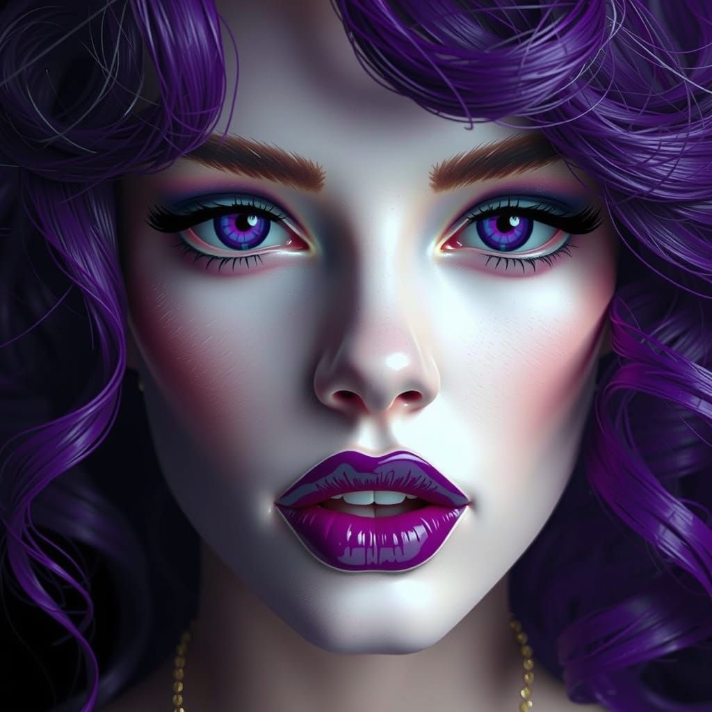 Glamorous Woman with Purple Accents in Futuristic Style