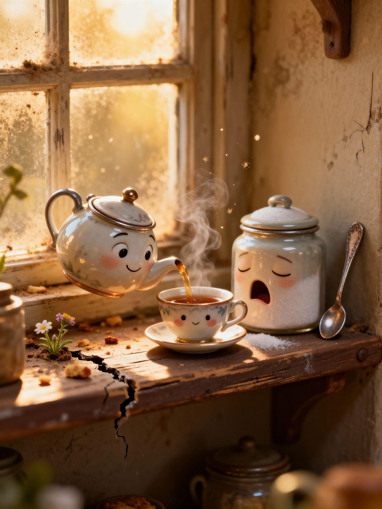Cozy Kitchen Shelf Diorama with Expressive Objects