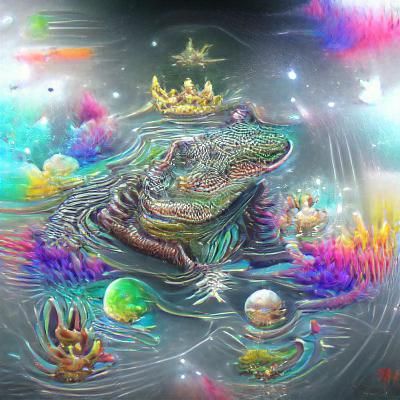 Majestic Crocodile King in Astral Illustration