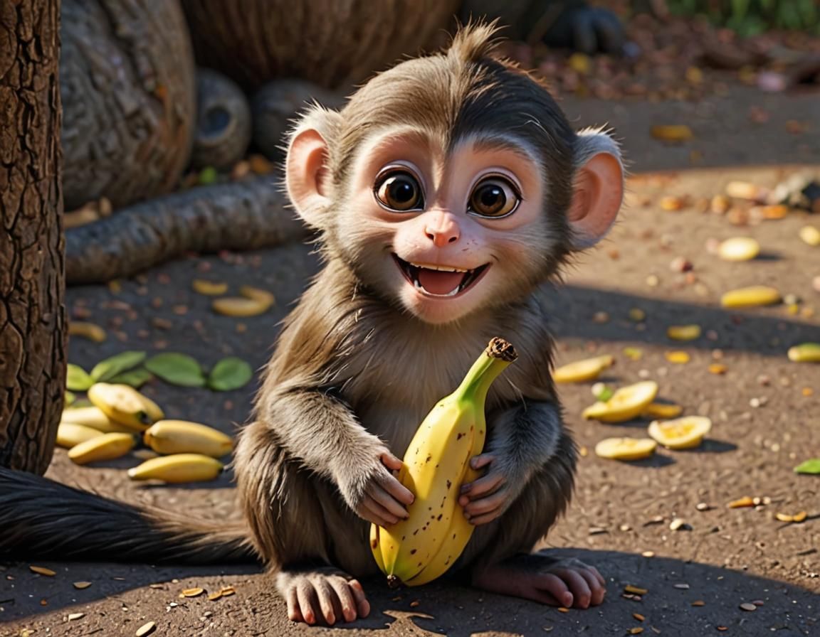 Cute Baby Monkey Eating Banana: CGI Zootopia Style