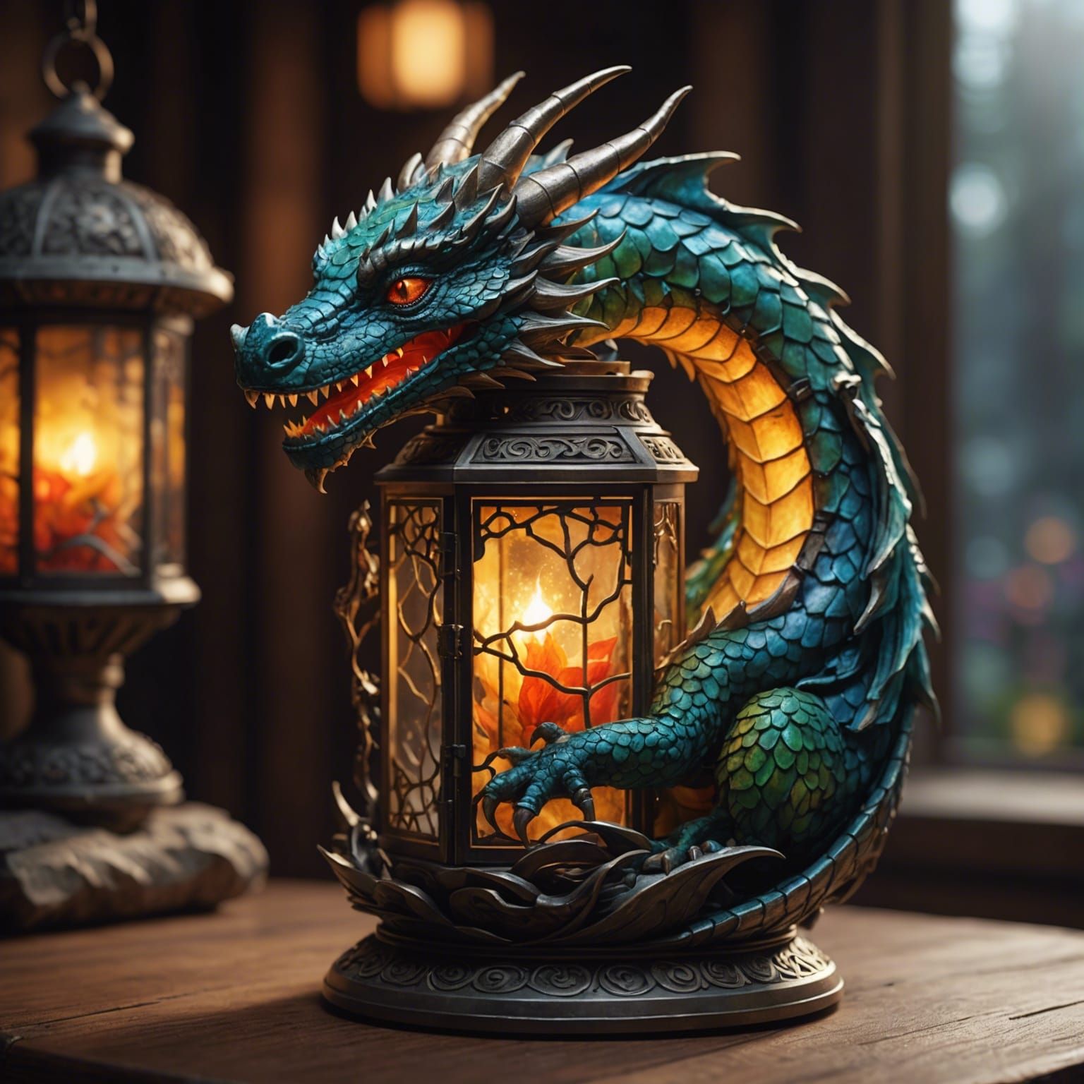 Cozy Dragon Lantern: Hyperrealistic Concept Art