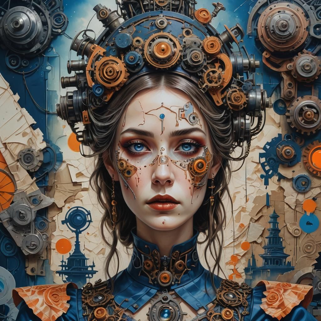 Robotic Woman in Pop Surrealist Style