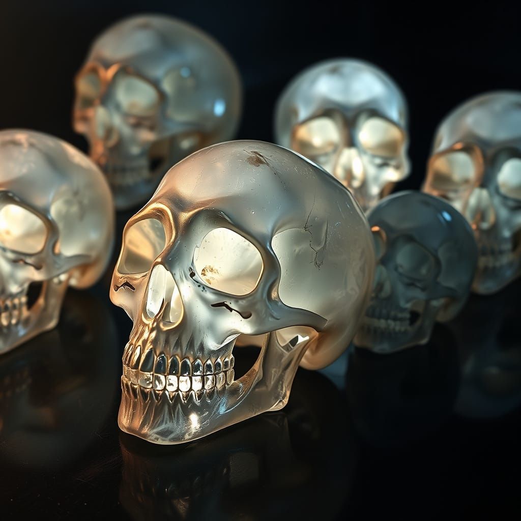 Crystal Skulls Radiate Ethereal Glow in Photorealistic Image