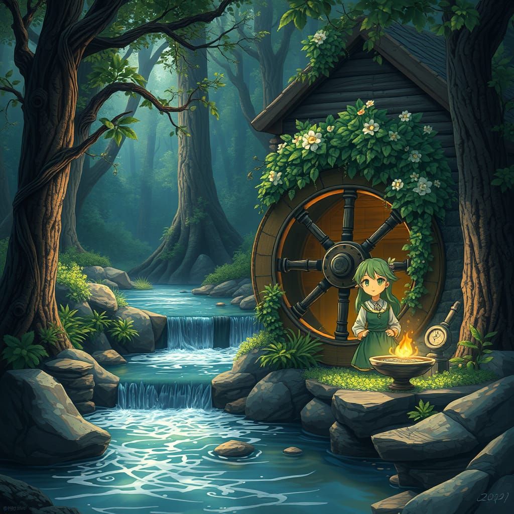 Ancient Watermill Amidst a Serene Forest