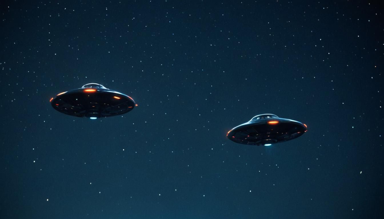 UFOs in Starry Night Sky: Cinematic Film Still