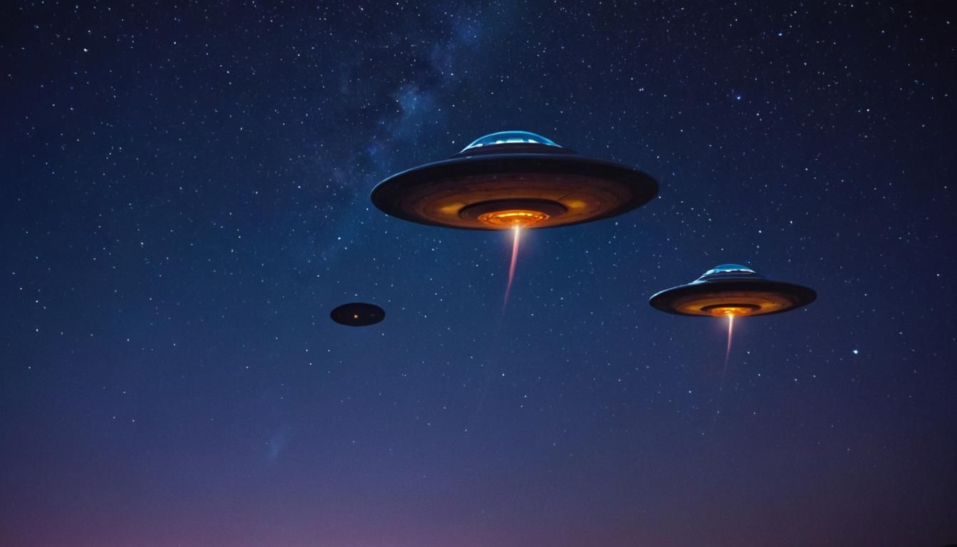 Cinematic Flying Saucers in Starry Night Sky