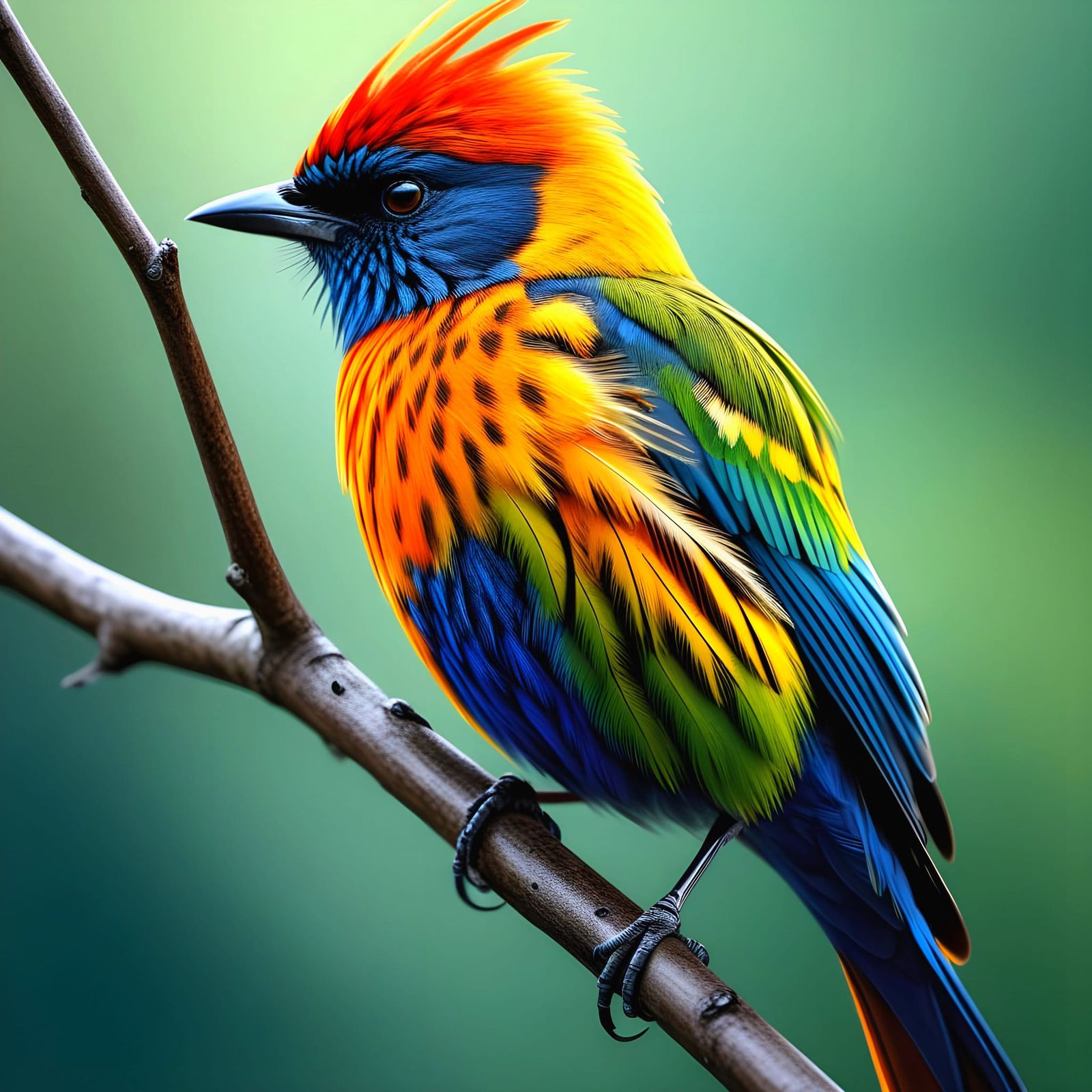 Vibrant Bird Perched on a Branch in Hyperdetailed Colorful P...