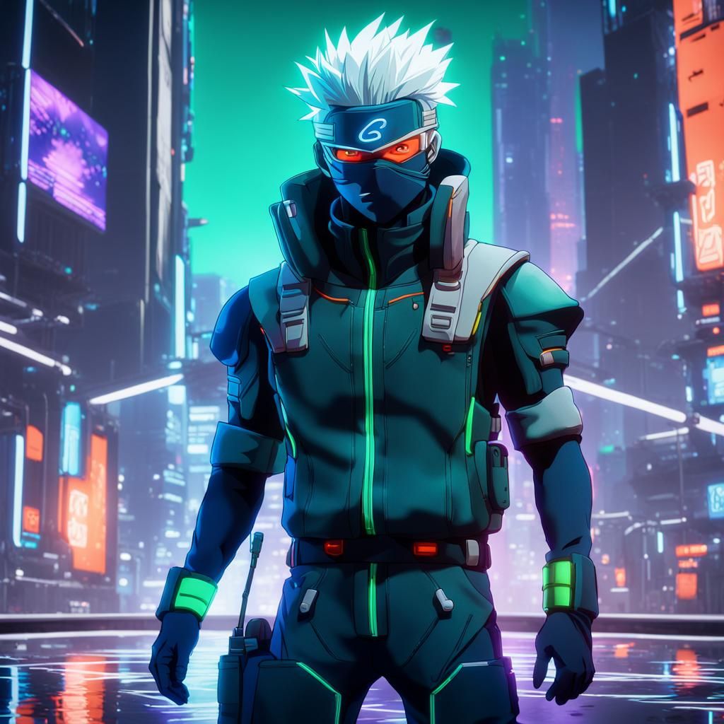 Kakashi Hatake in Cyberpunk Anime Style