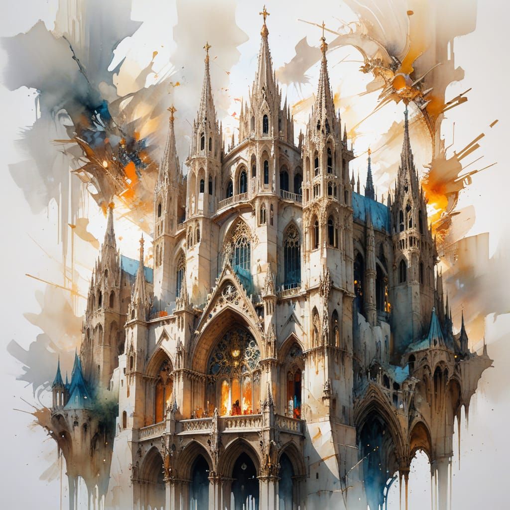 Surreal Castle in Dreamlike Watercolor Style