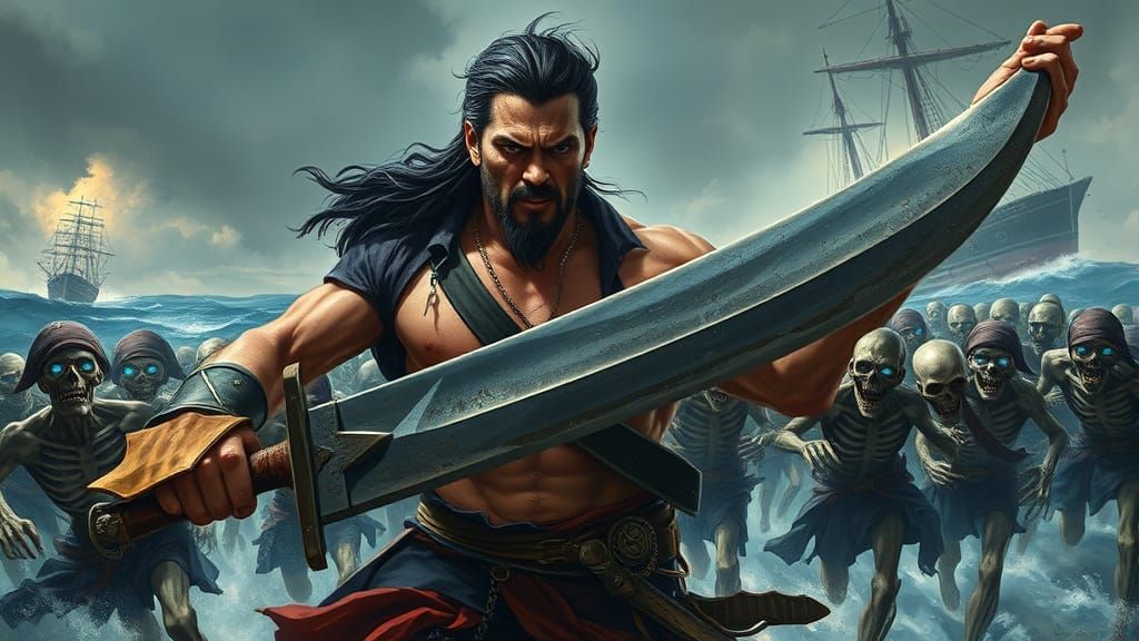 Pirate Captain Charges into Battle with Undead Crew