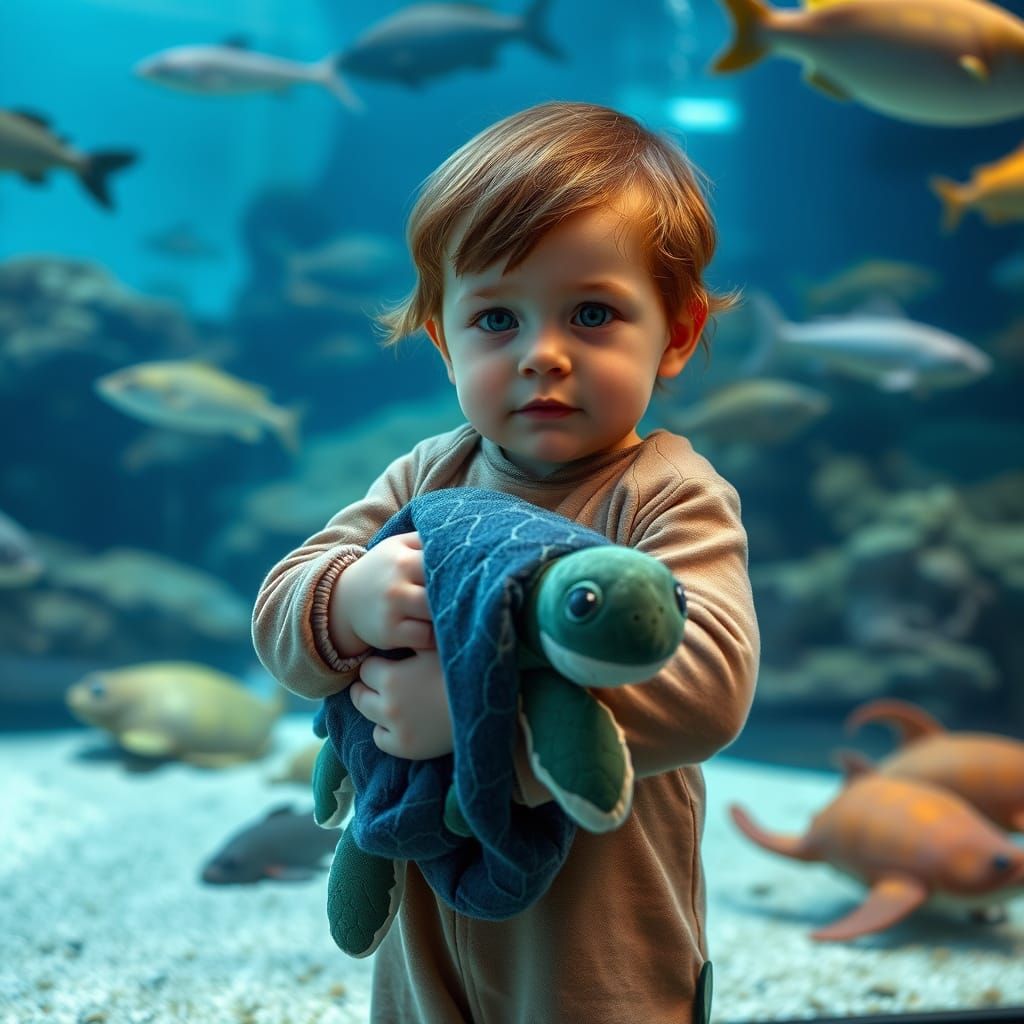 Little Boy Finds Solace with Turtle Friend in Vibrant Aquari...