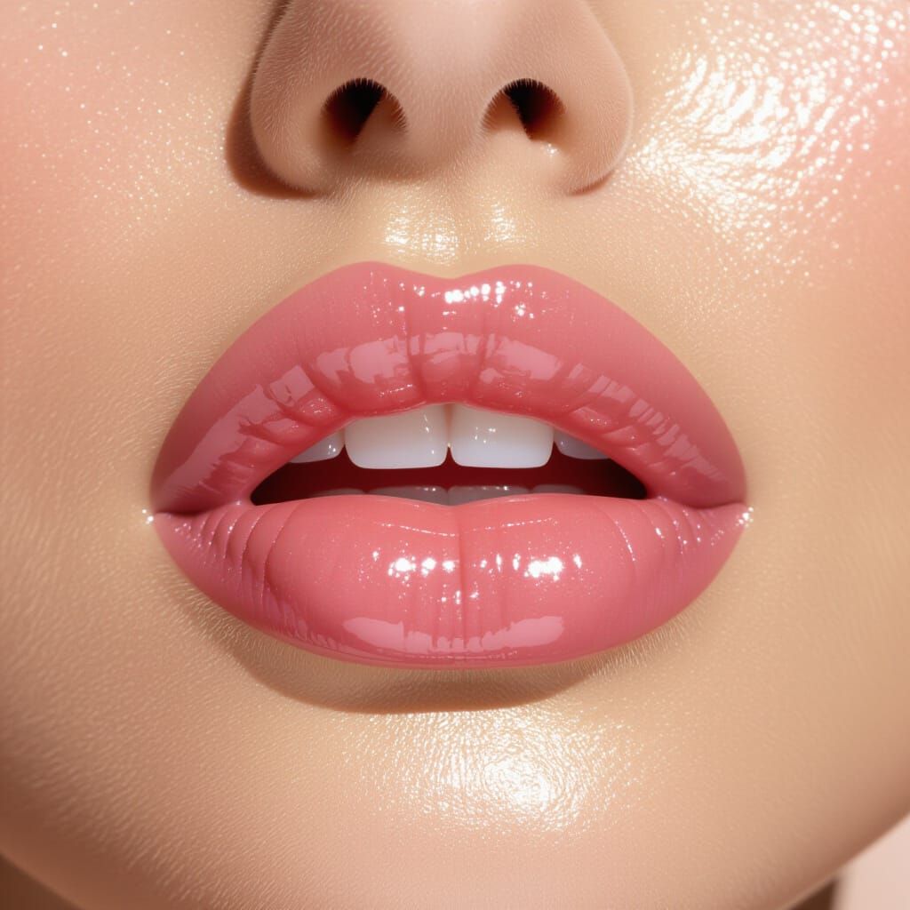 Macro View of Glossy Lips with Soft Pastel Hues