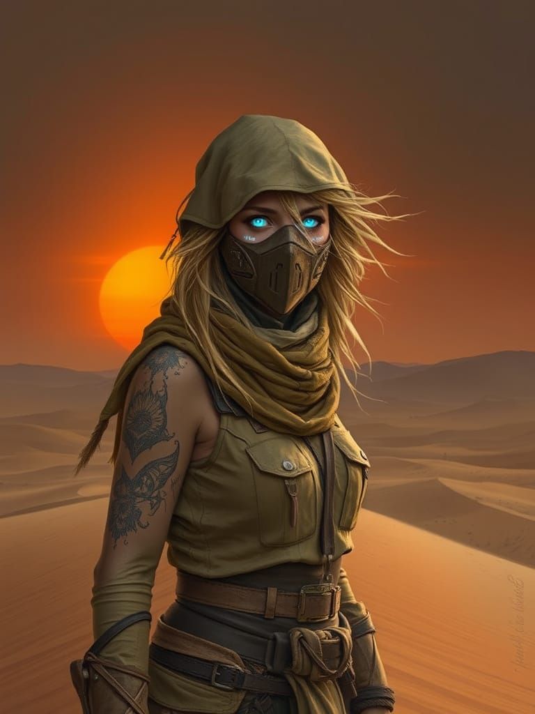 Fremen Warrior Woman in Arid Landscape on Arrakis