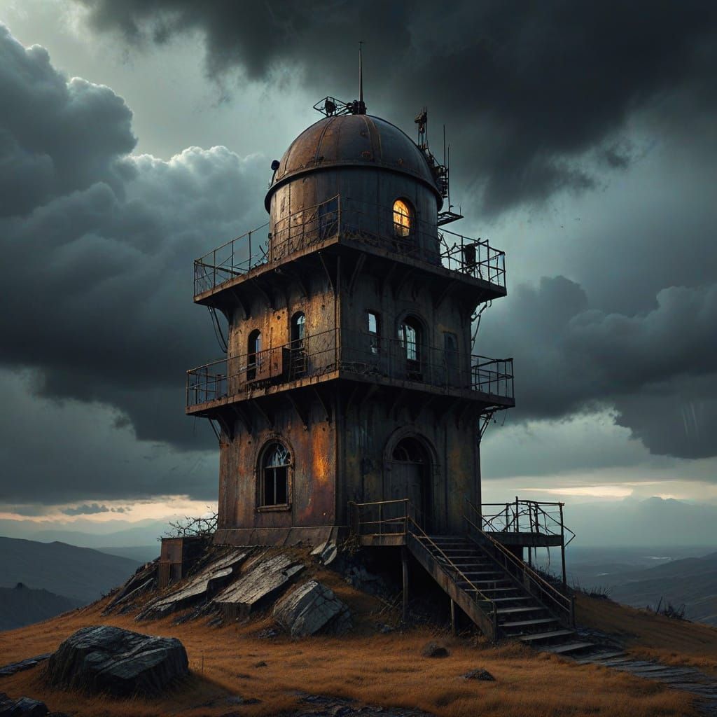 Abandoned Clockwork Observatory in Dark Surrealism Style
