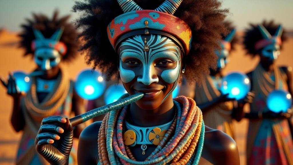 Mystical Desert Gathering in Vibrant, Dreamlike Style