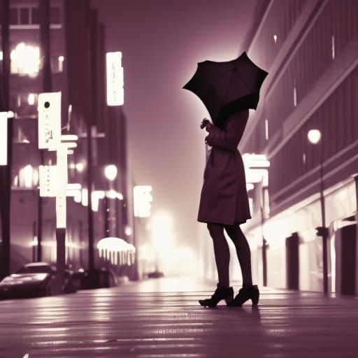 Crying Woman in Cyberpunk City at Sunset