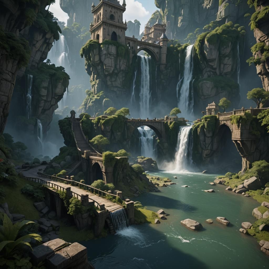 Naboo Waterfalls and Castle in 3D Game Style