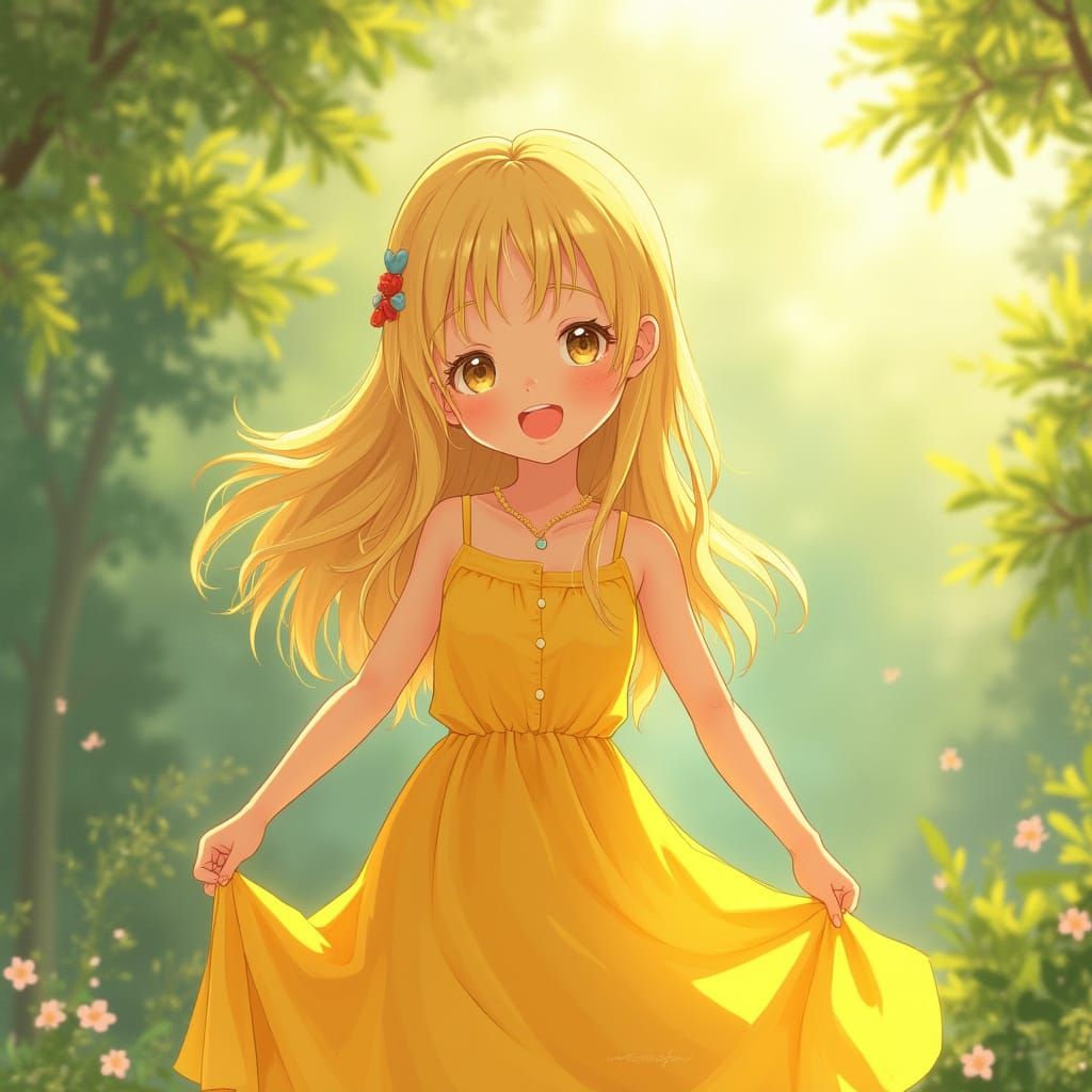 Blonde Girl in Yellow Dress Smiling