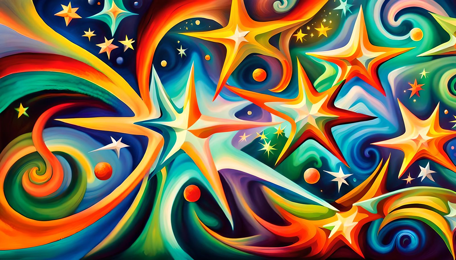 Iridescent Star Cluster in Impasto Oil Painting