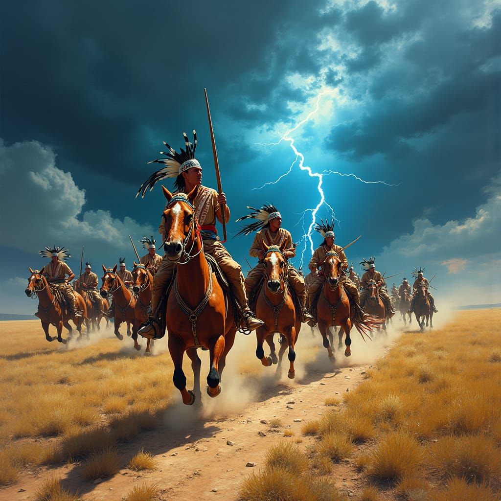 Comanche Warriors Charge Across Texas Plain
