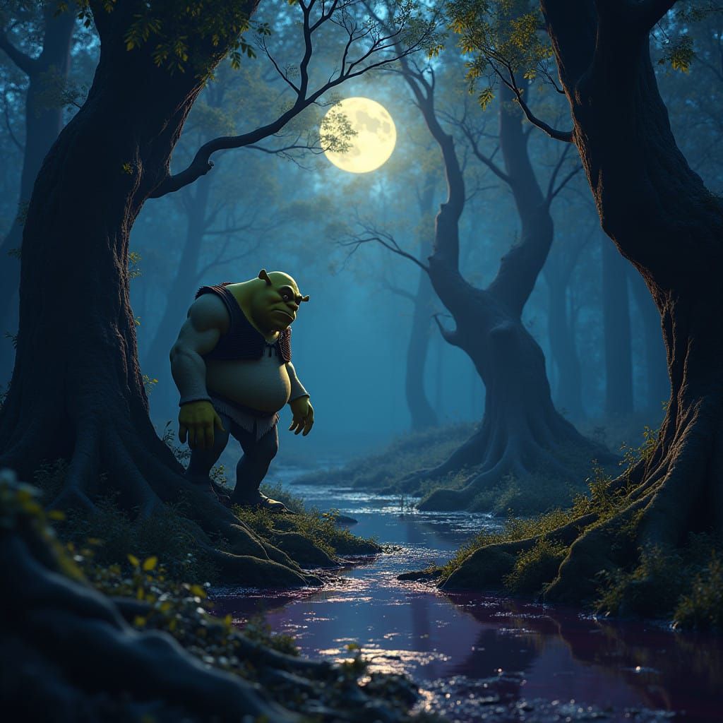 Shrek Lurks in the Moonlit Swamp