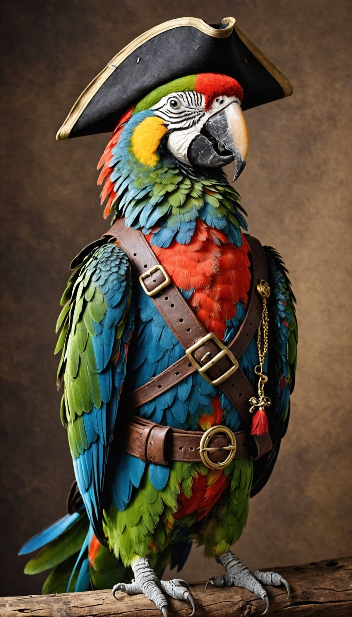 Parrot Dressed as Pirate in Tropical Setting