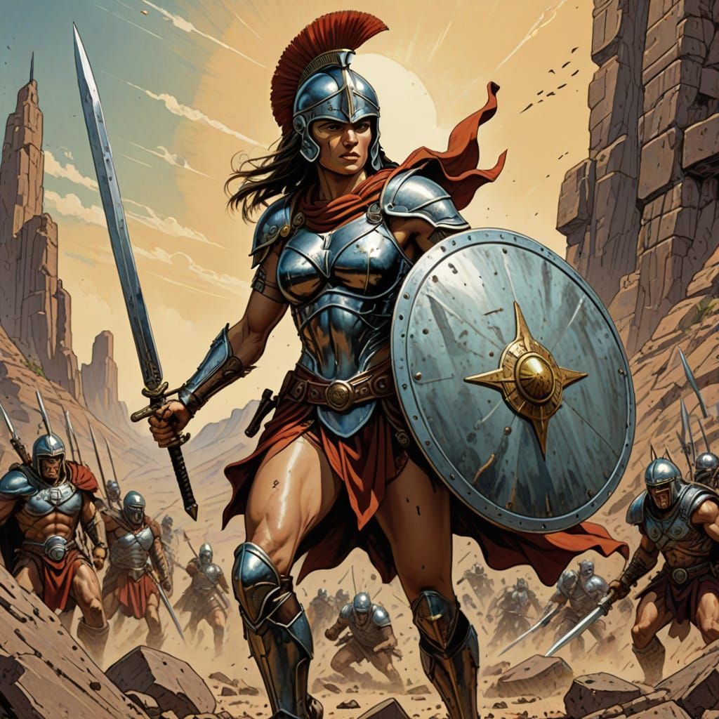 Spartan Warrior Woman in Comic Book Style