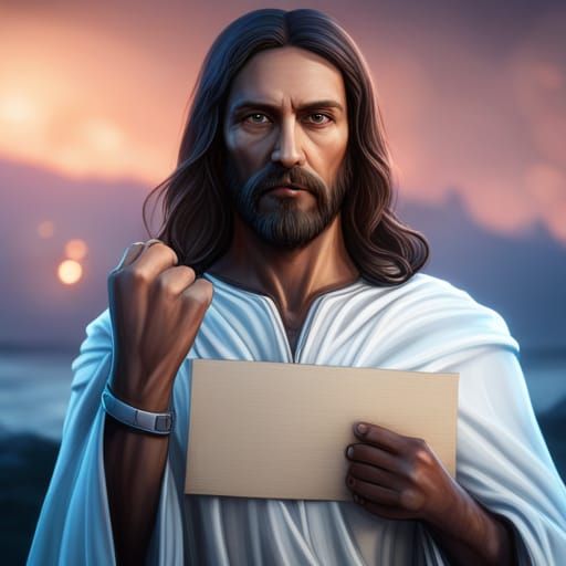 Feminist Jesus Christ Holding a Sign, Photorealistic