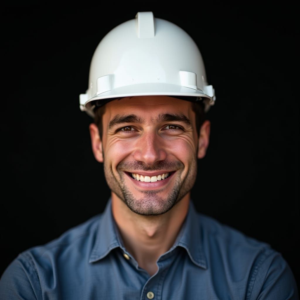 Friendly Man with Hard Hat in Photojournalistic Portrait