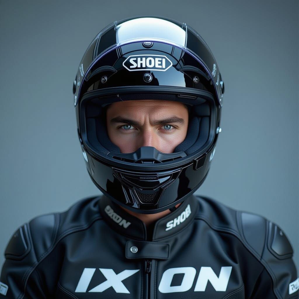 Biker Portrait with Shoei Helmet in Photorealistic Style