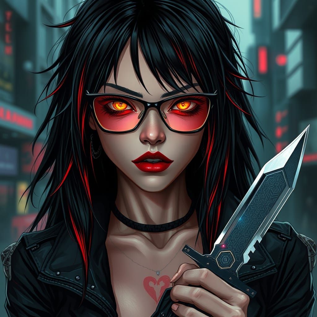 Ethereal Vampire Bounty Hunter in Cyberpunk Metropolis